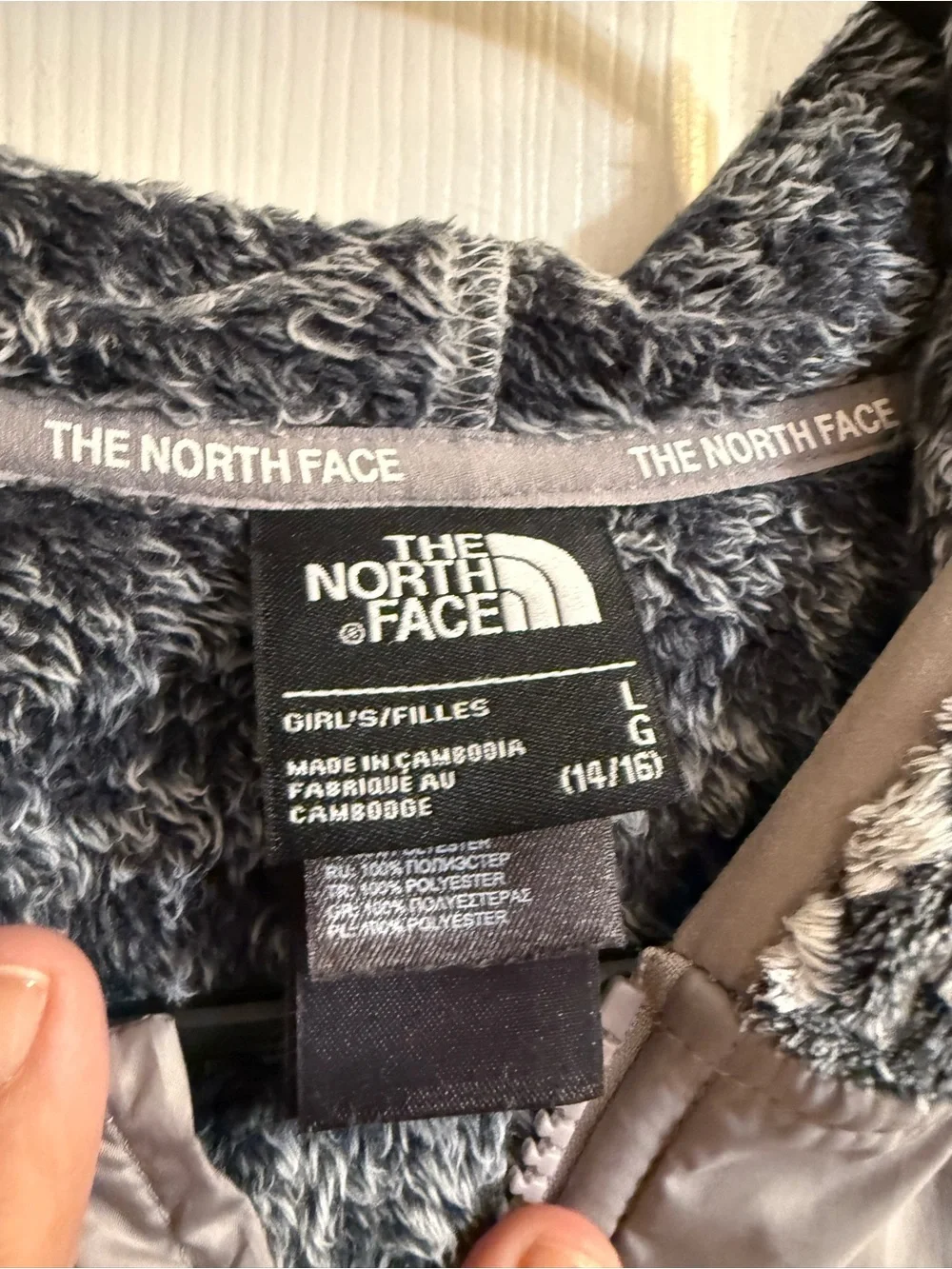 The North Face Kids Gray & Black Diamond-Pattern Fleece Jacket with Hood